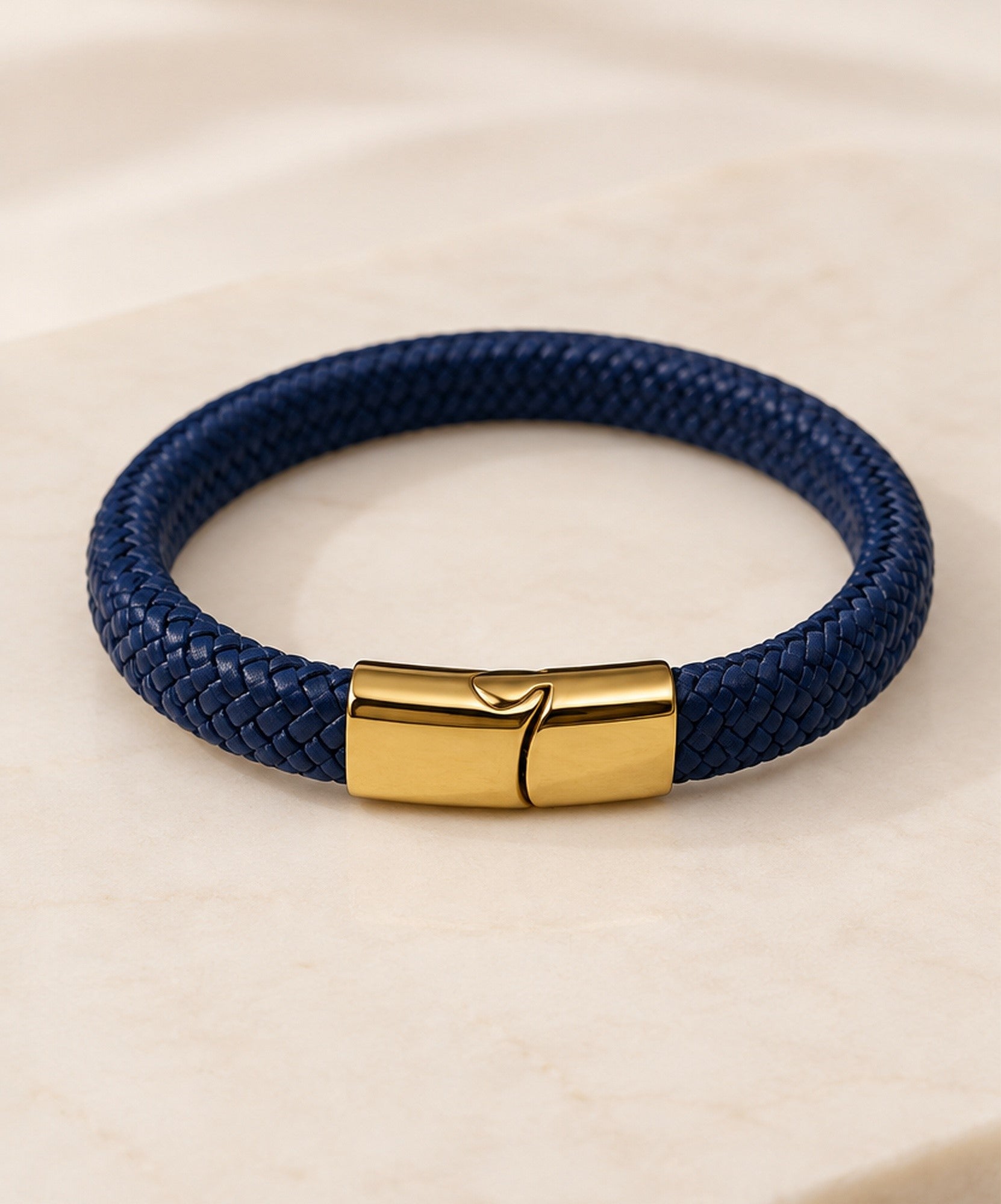 Contemporary Navy Braided Leather Bracelet
