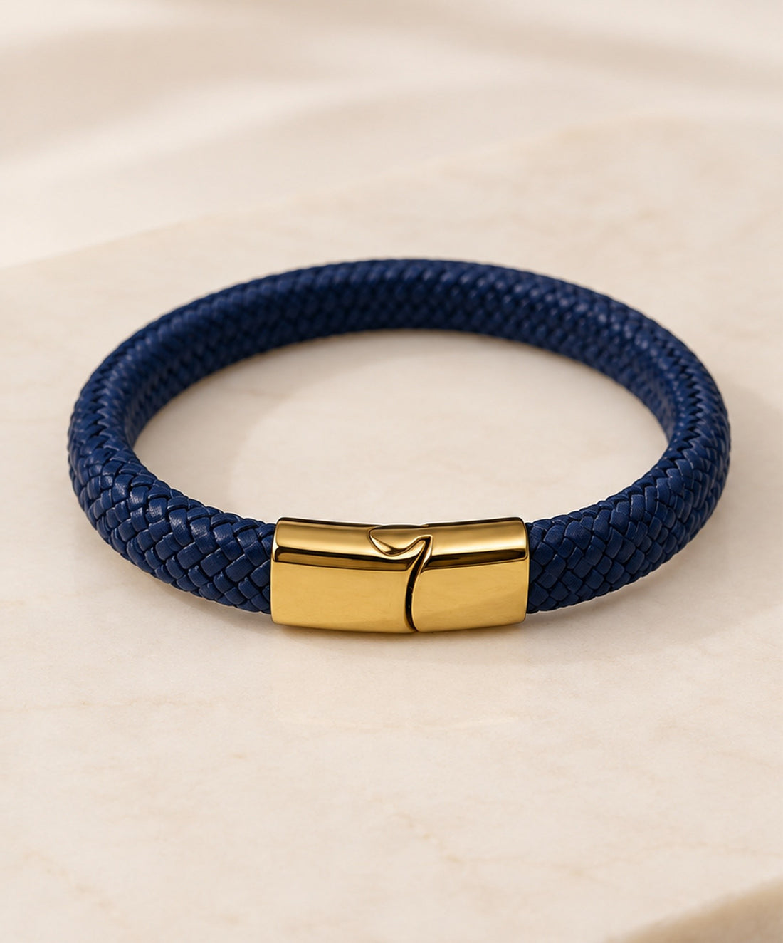 Contemporary Navy Braided Leather Bracelet