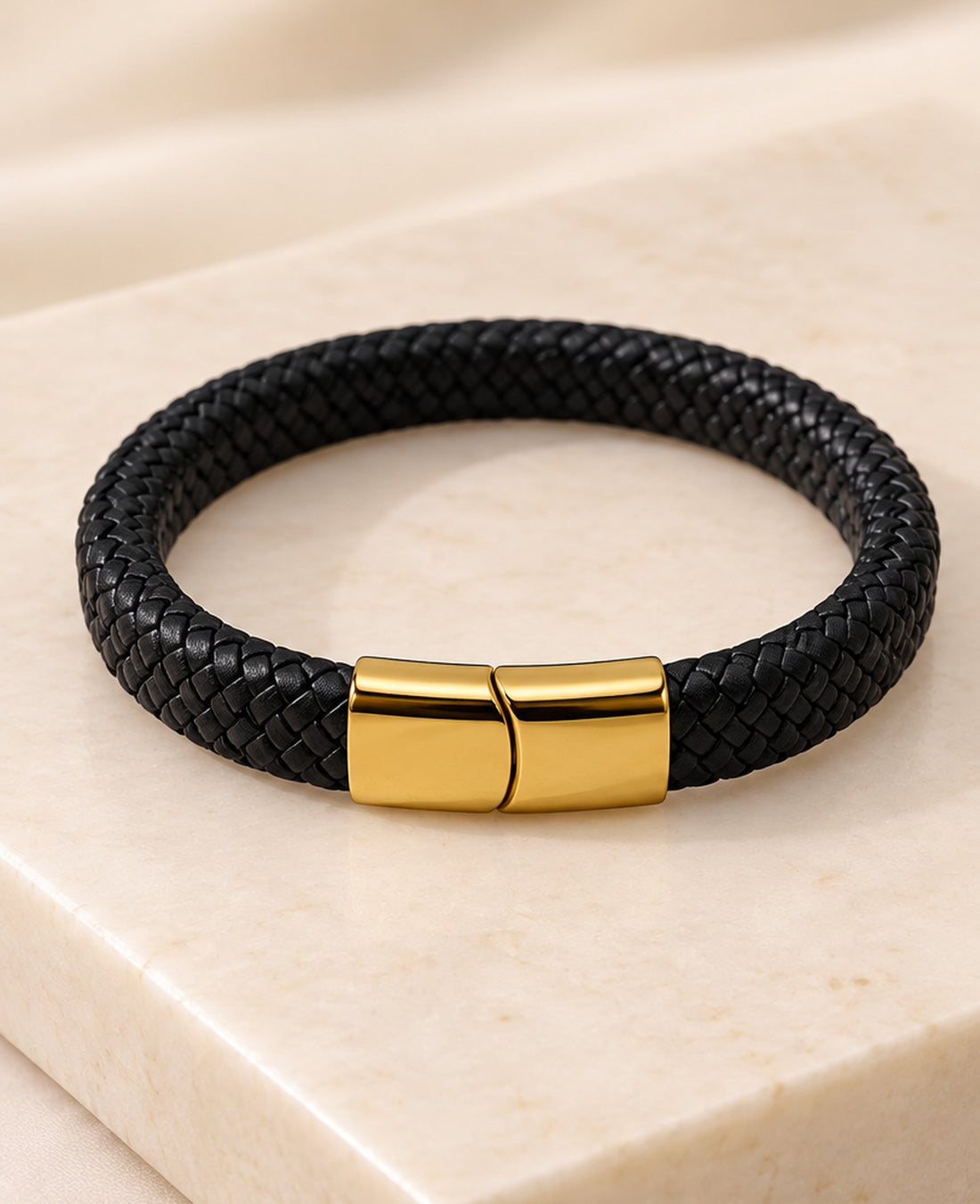 Contemporary Black Braided Leather Bracelet