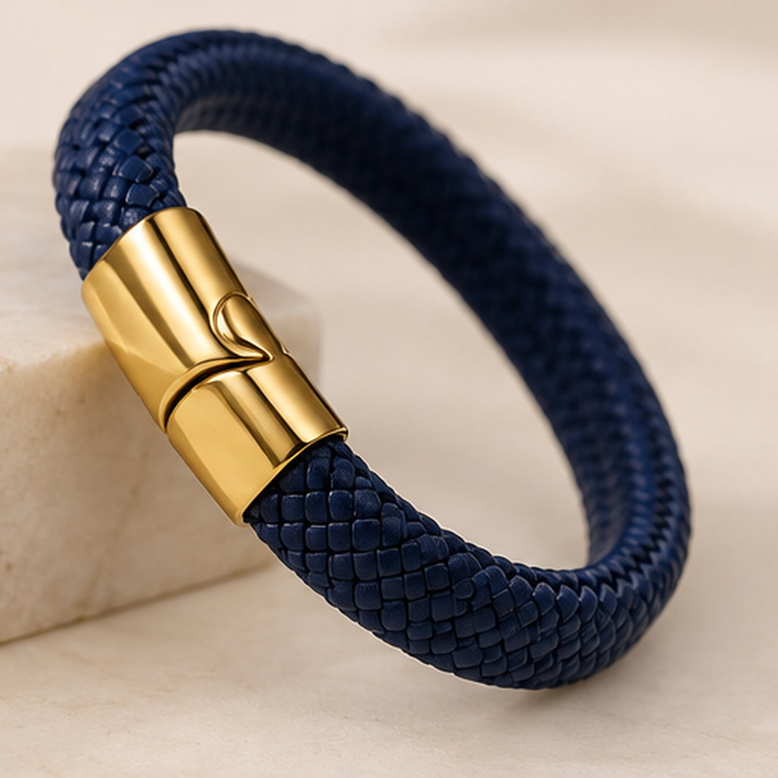 Contemporary Navy Braided Leather Bracelet