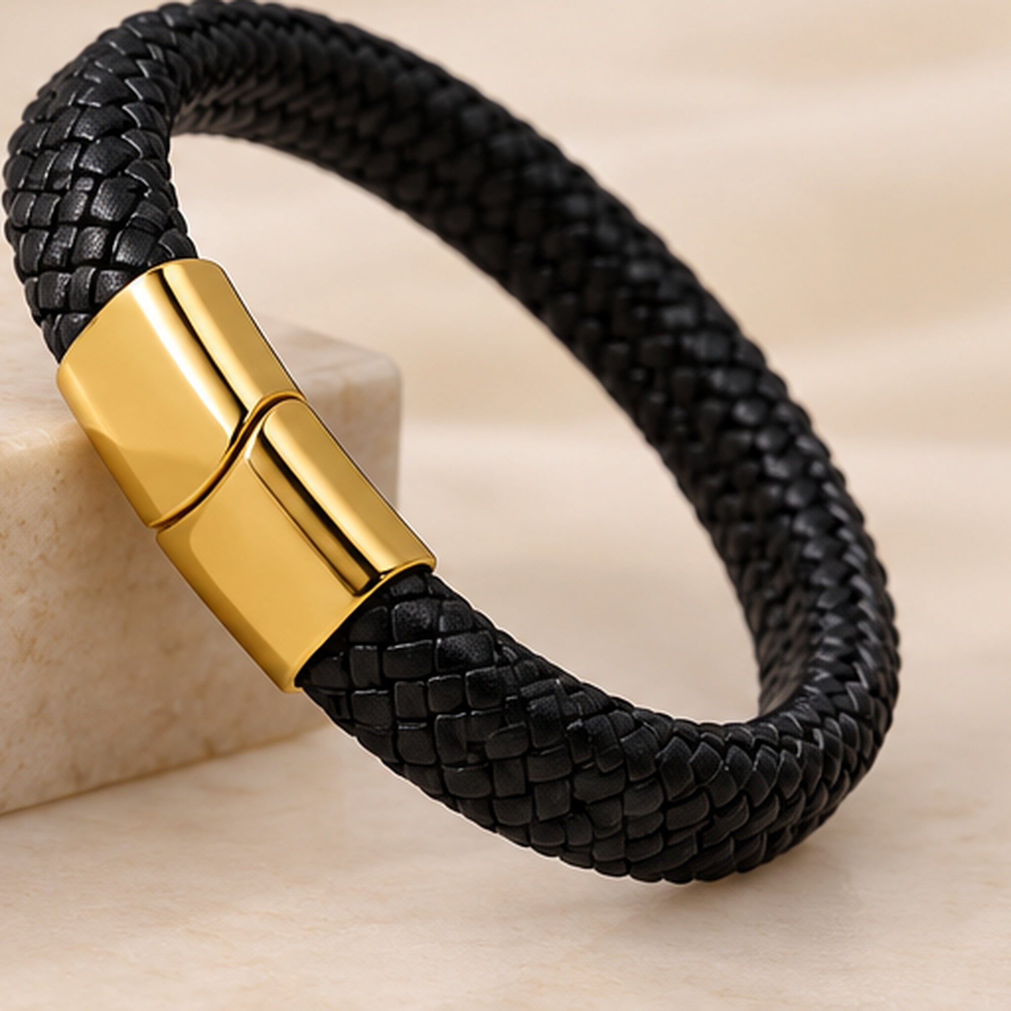 Contemporary Black Braided Leather Bracelet