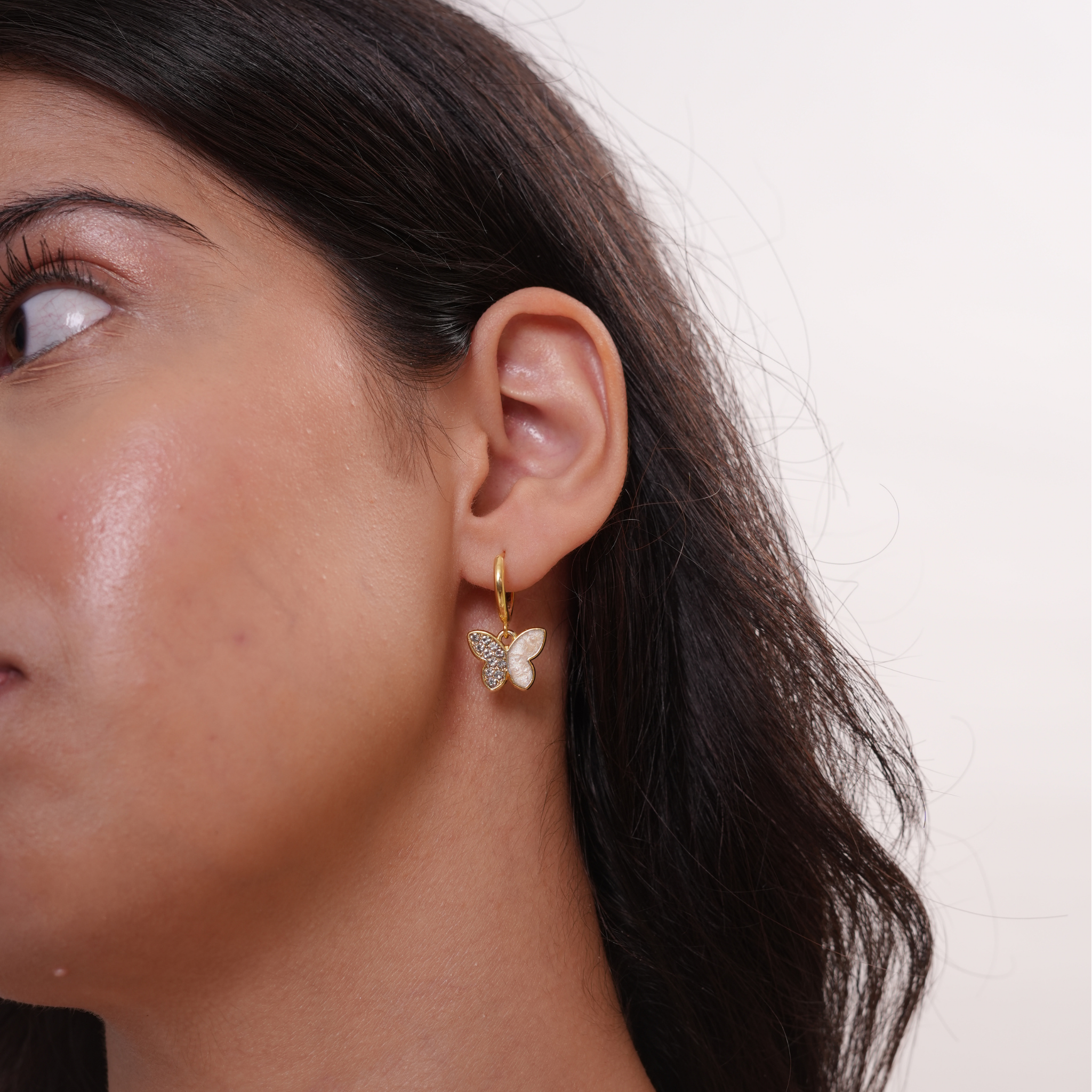 Butterfly Hoops With Enamel & CZ (YD-ER-41)