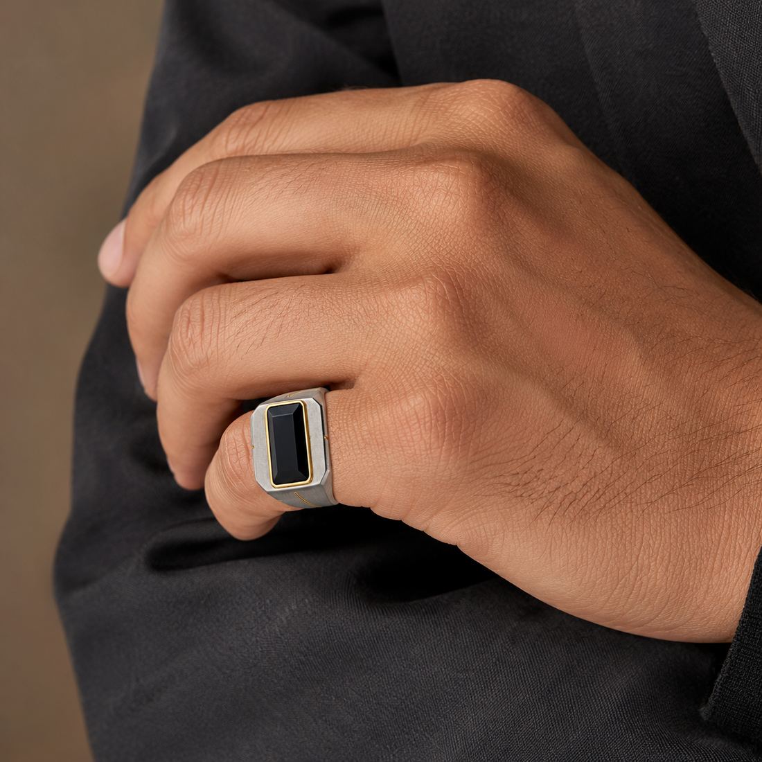Black Stone Two-Tone Signet Ring