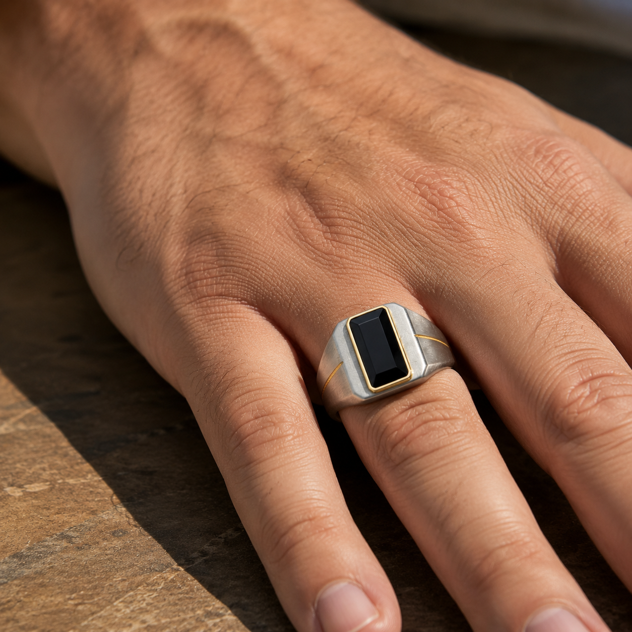 Black Stone Two-Tone Signet Ring