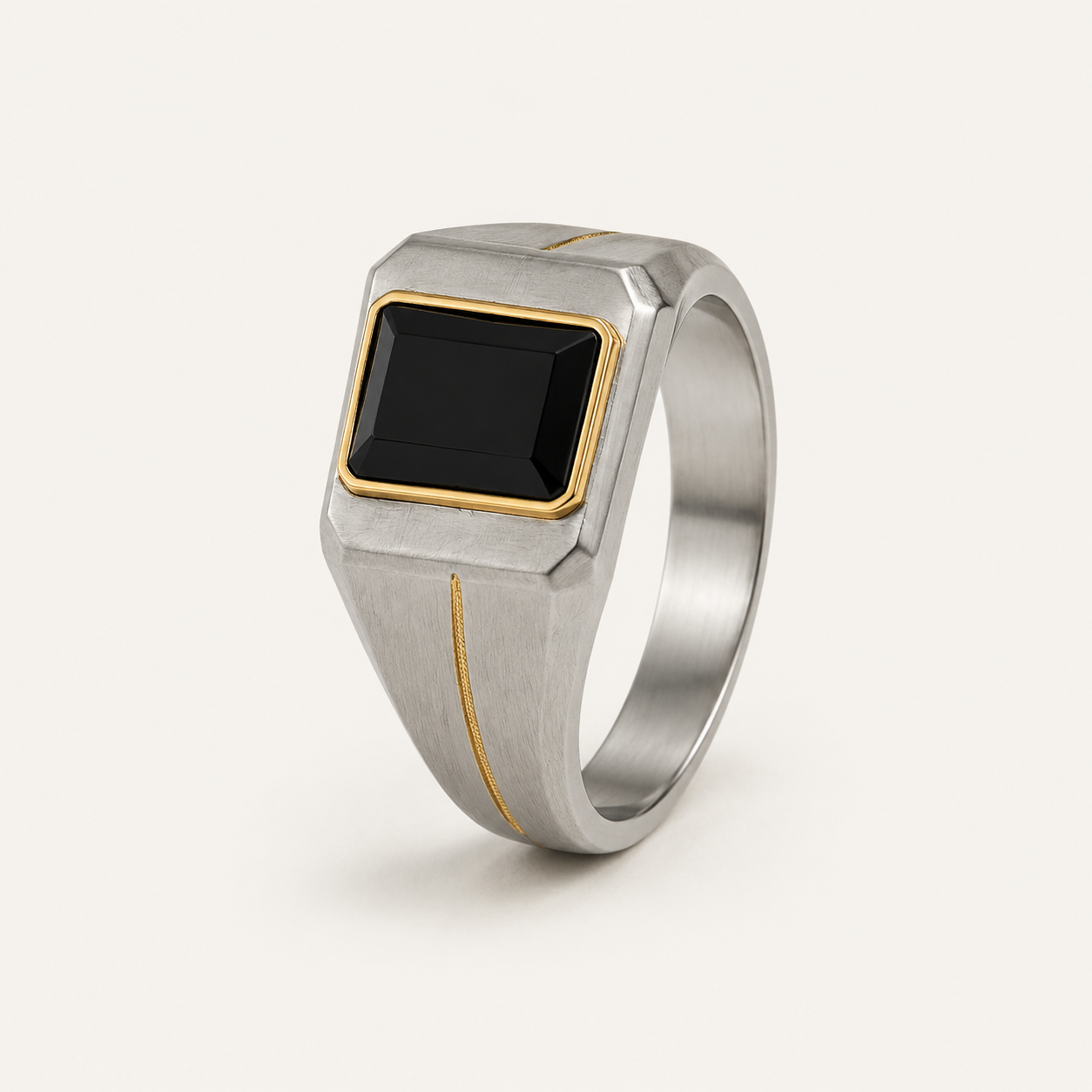 Black Stone Two-Tone Signet Ring