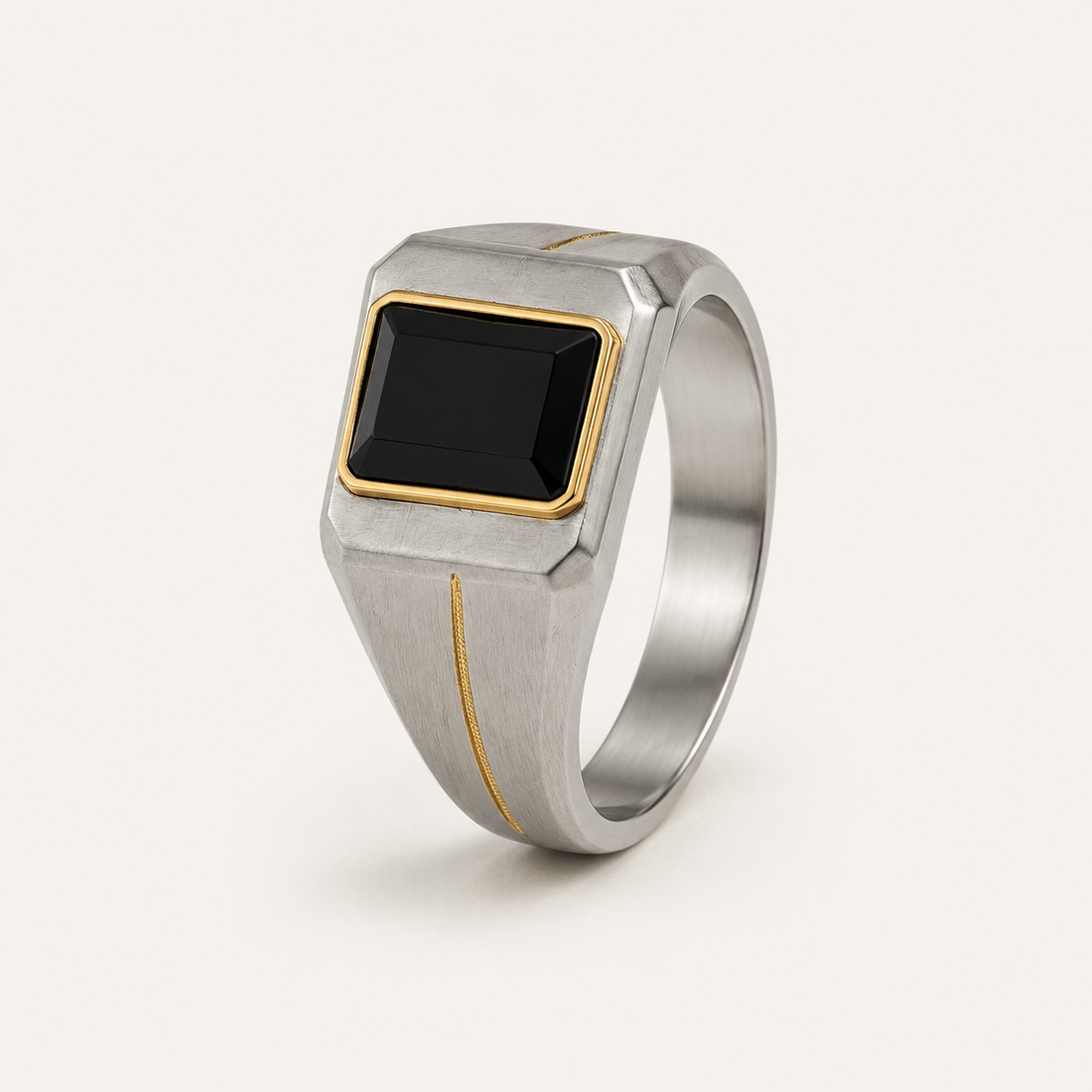 Black Stone Two-Tone Signet Ring