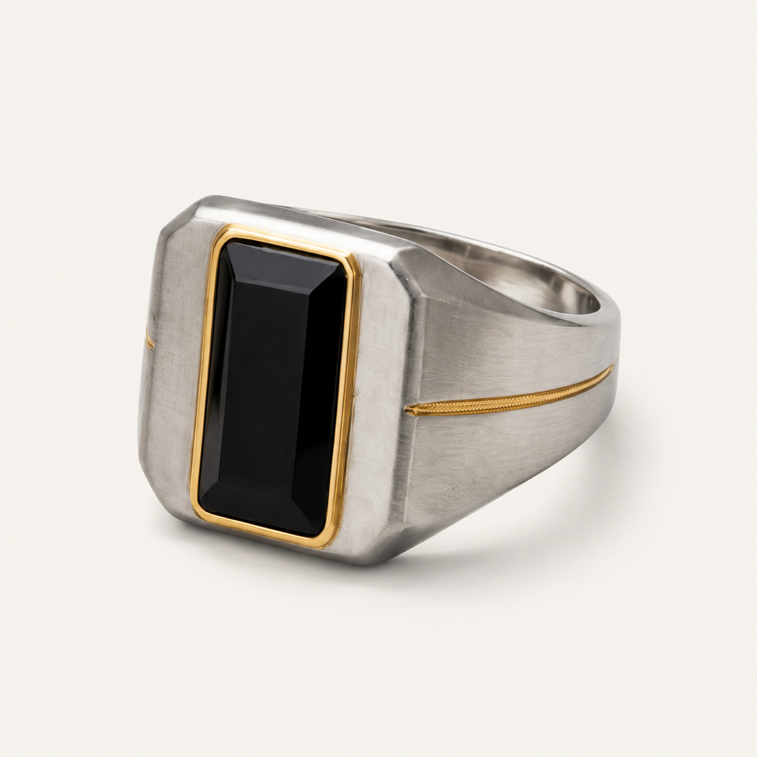 Black Stone Two-Tone Signet Ring