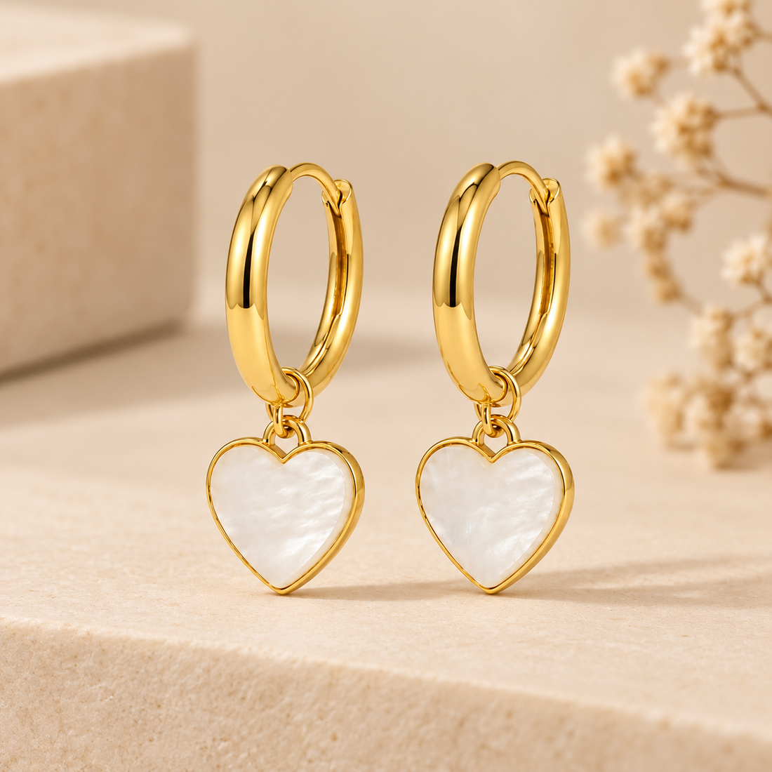 Heart Pearl Drop Earrings