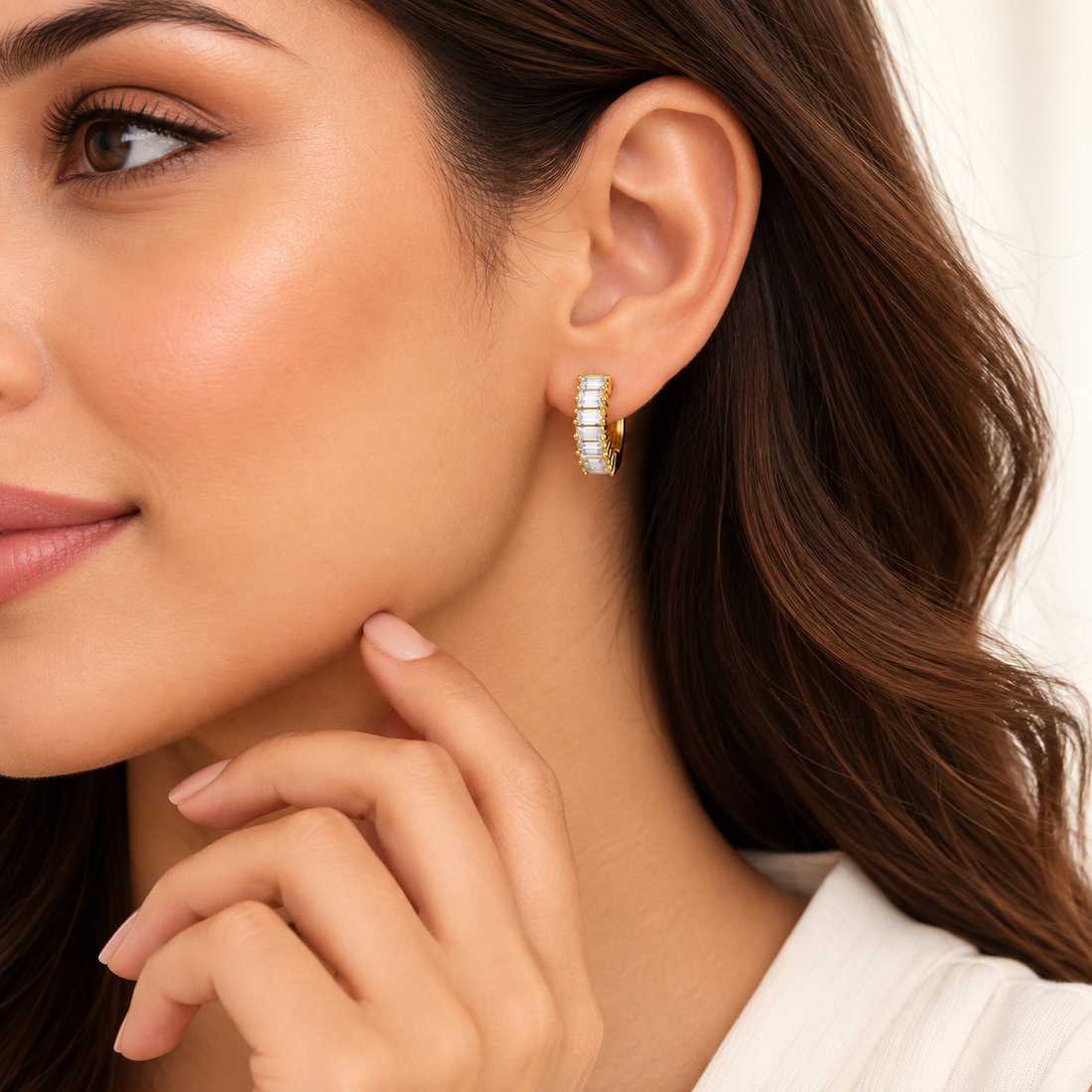 Baguette Crystal Hoop Earrings