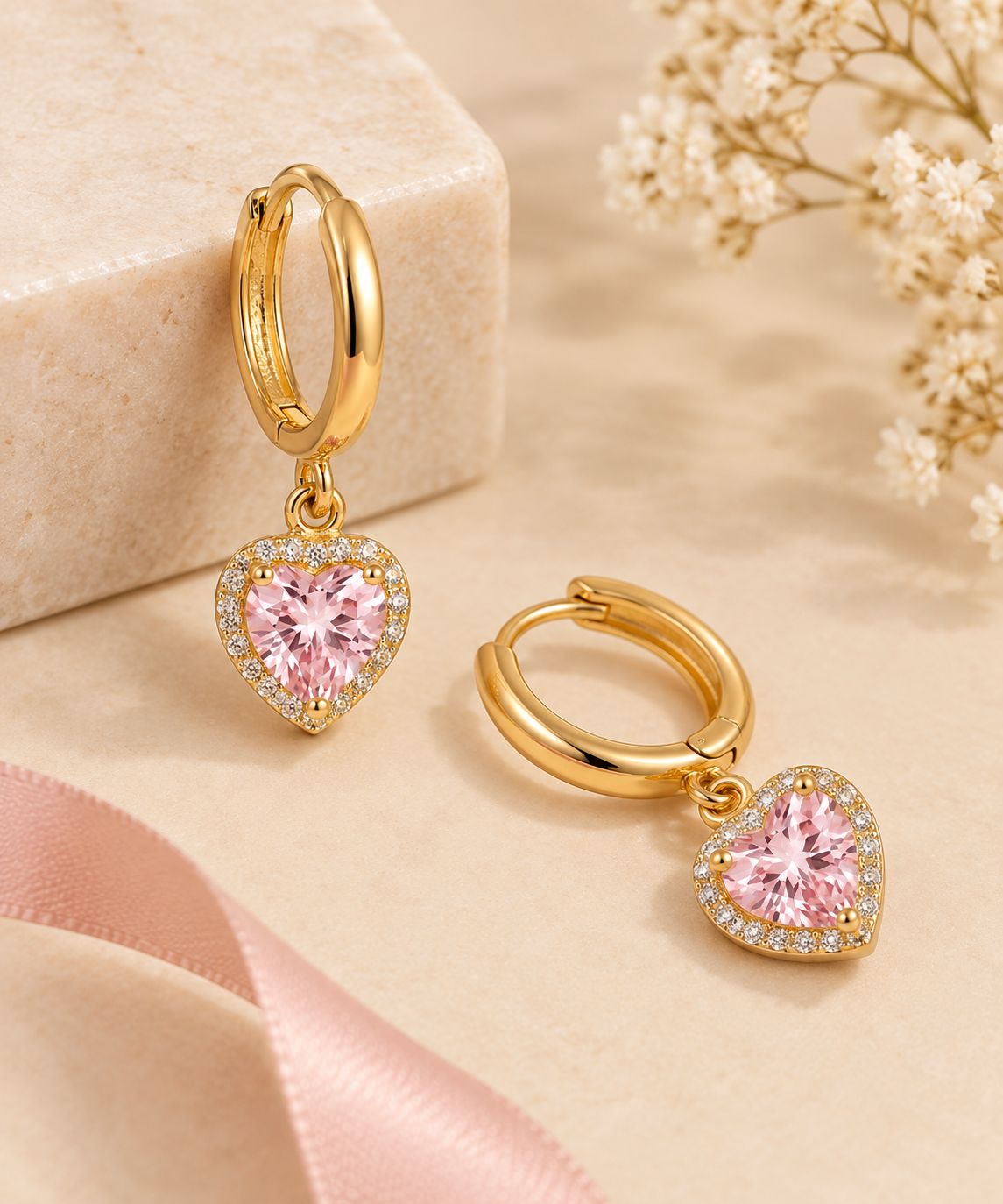 Pink Heart Drop Earrings