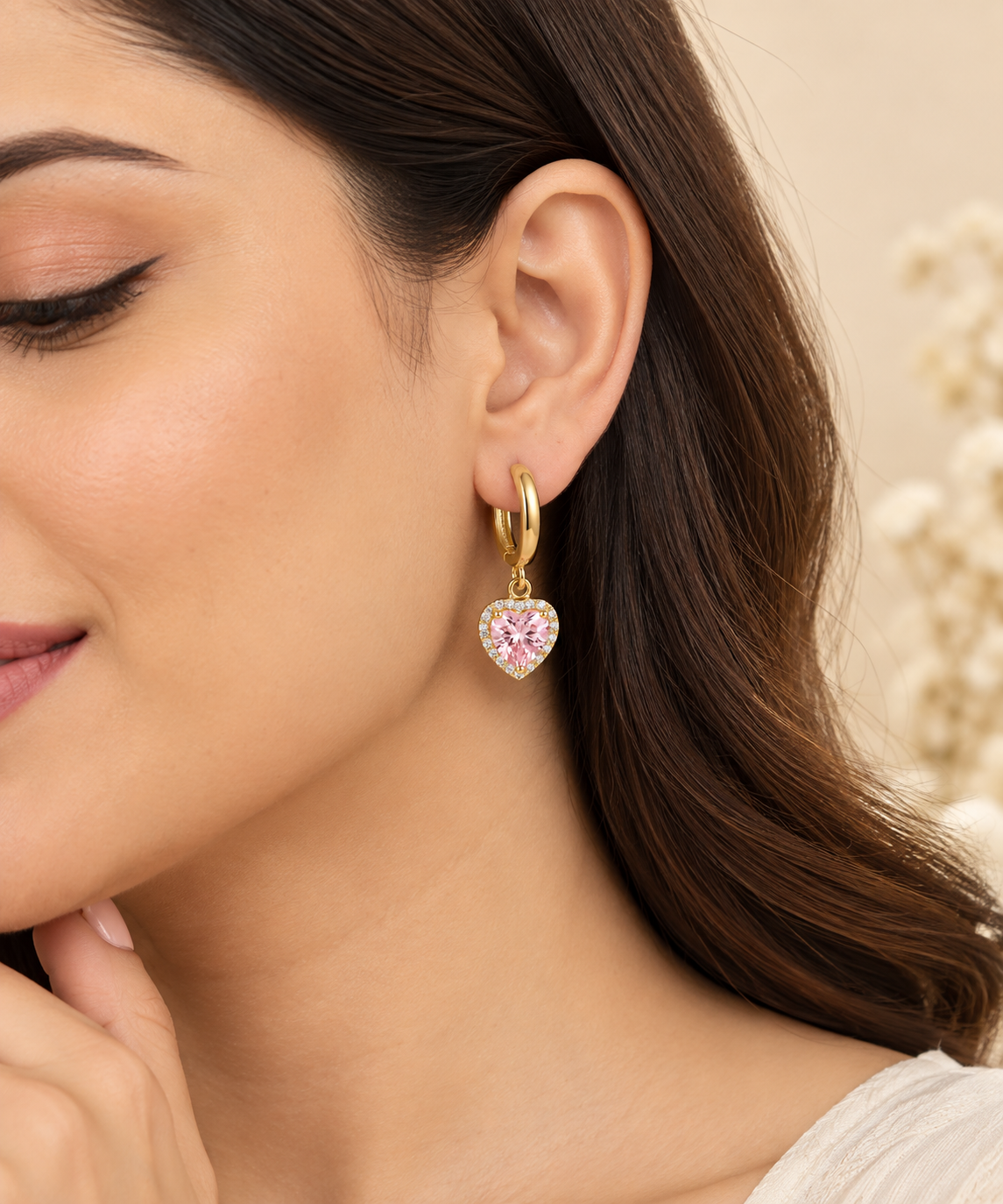 Pink Heart Drop Earrings