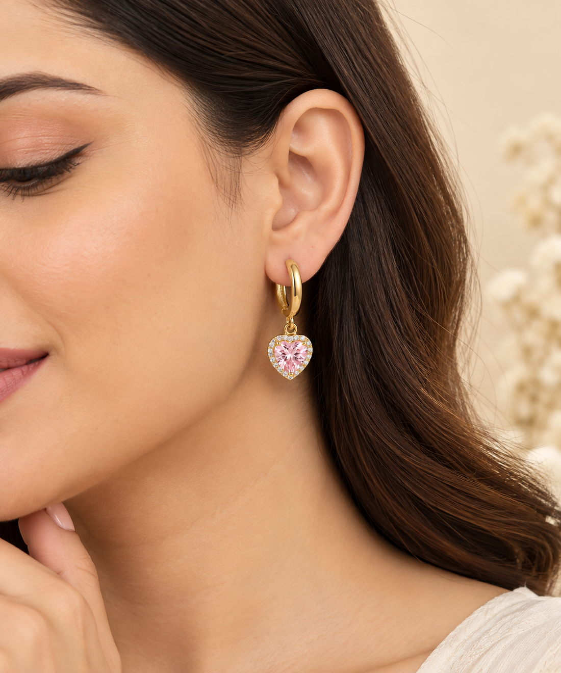 Pink Heart Drop Earrings