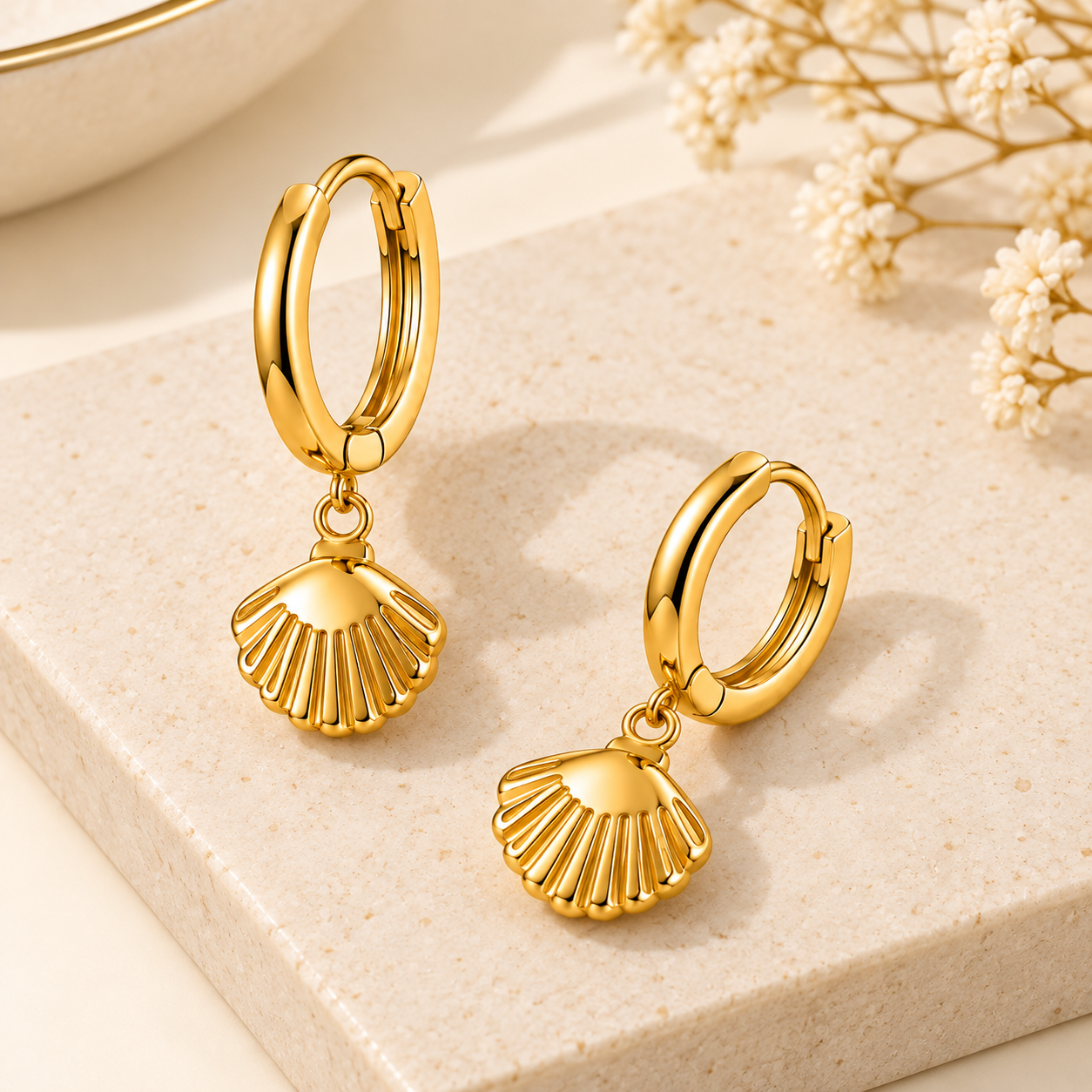 Shell Charm Hoop Earrings