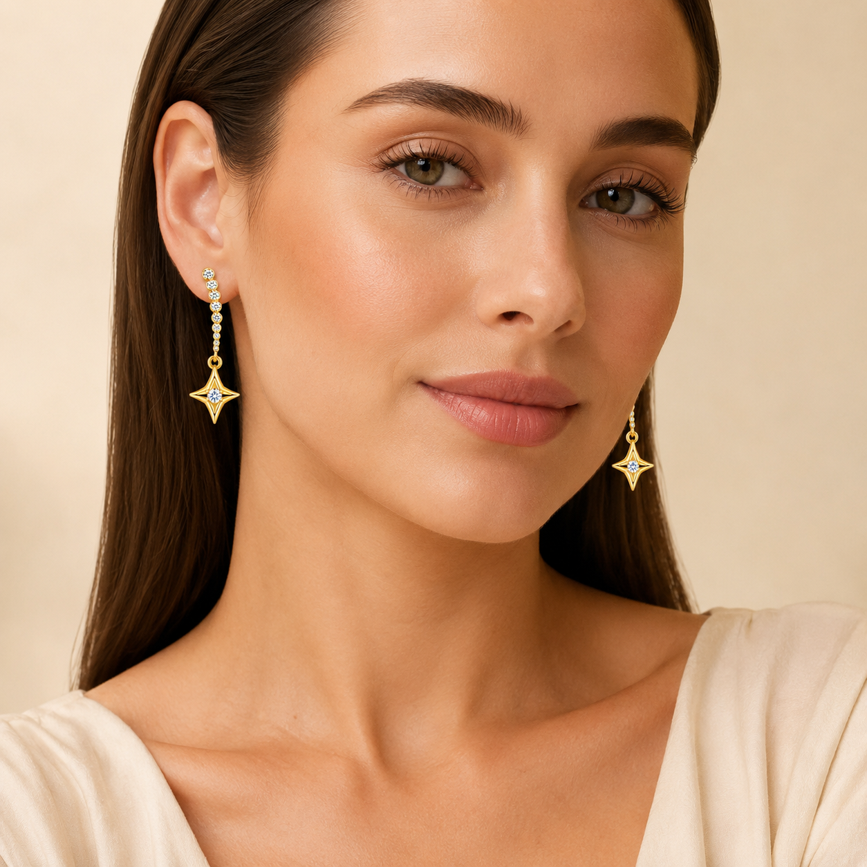 Celestial Crystal Star Ear Climber Earrings