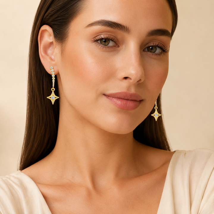 Celestial Crystal Star Ear Climber Earrings