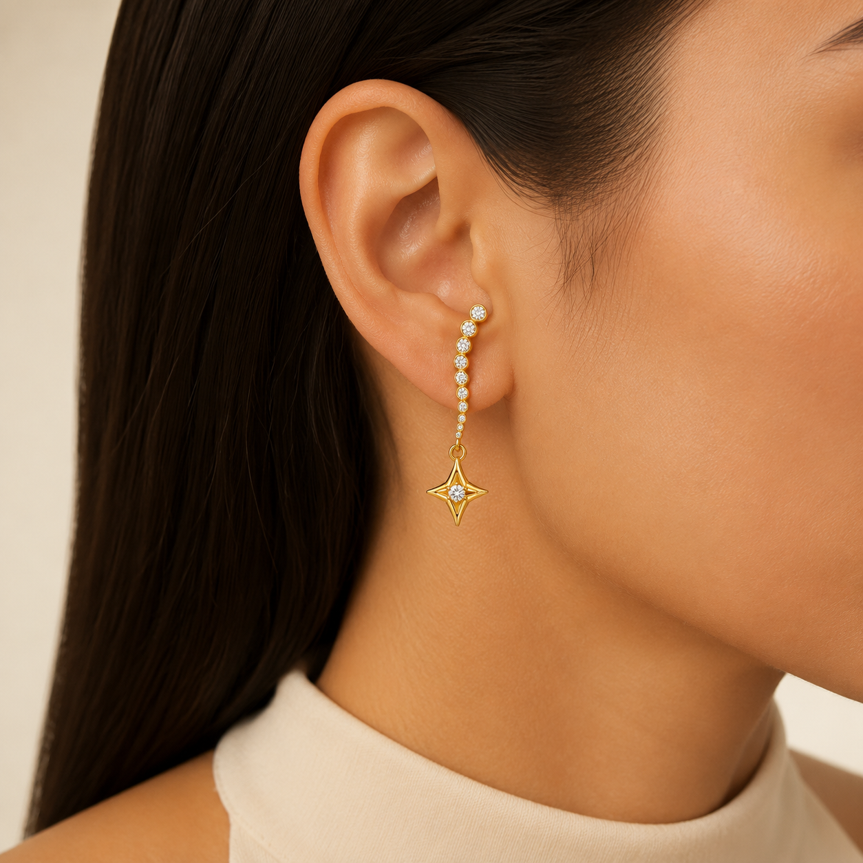 Celestial Crystal Star Ear Climber Earrings