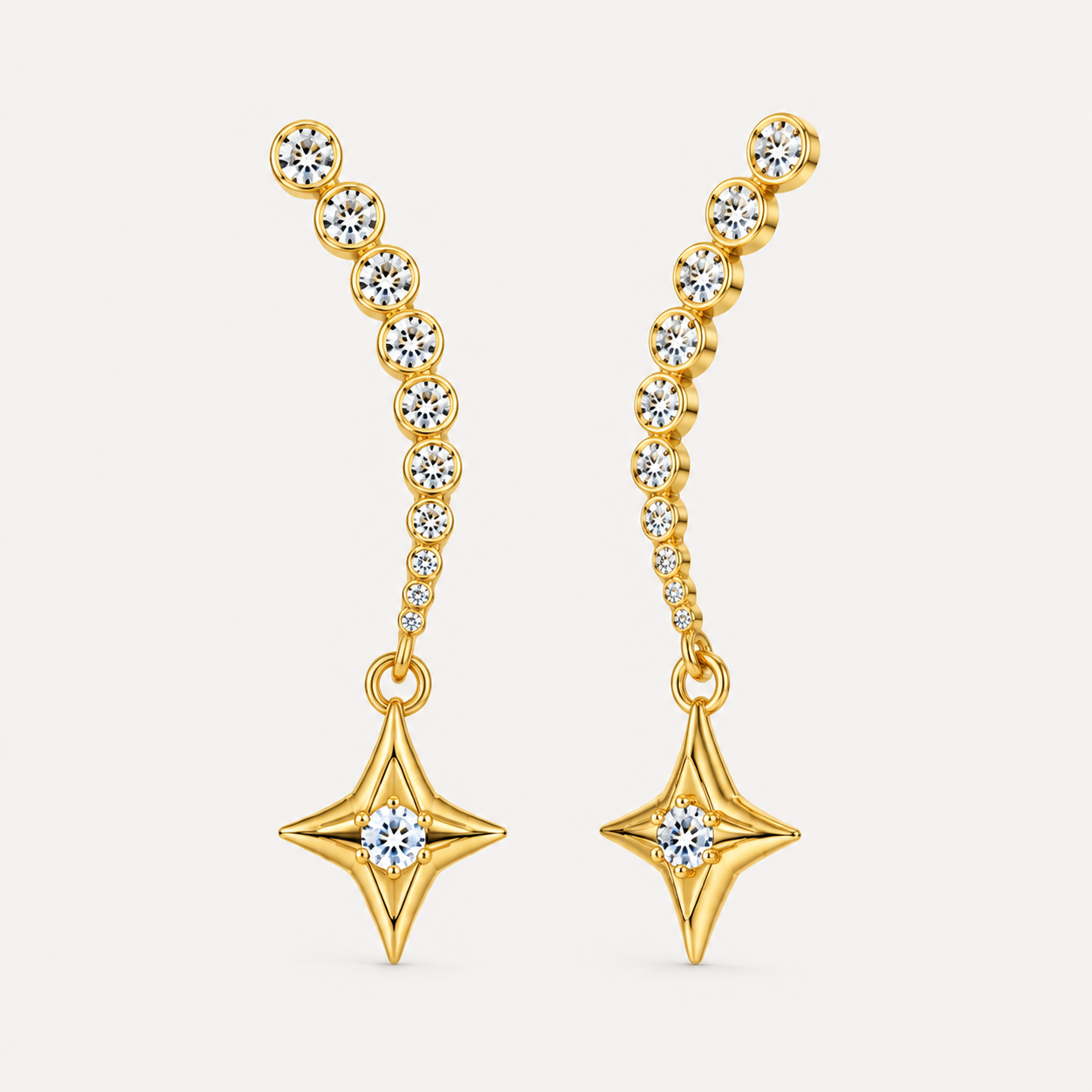 Celestial Crystal Star Ear Climber Earrings