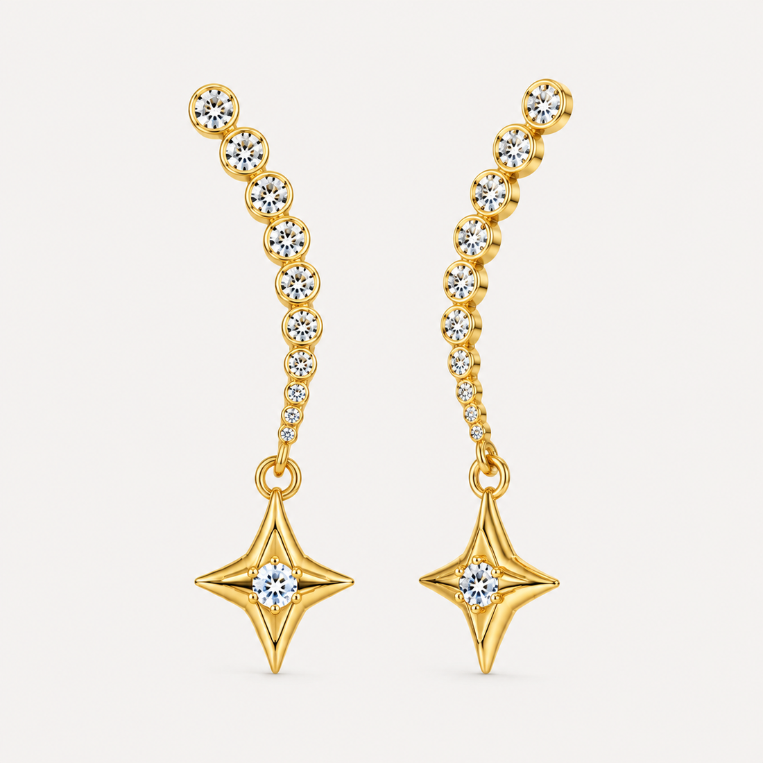 Celestial Crystal Star Ear Climber Earrings