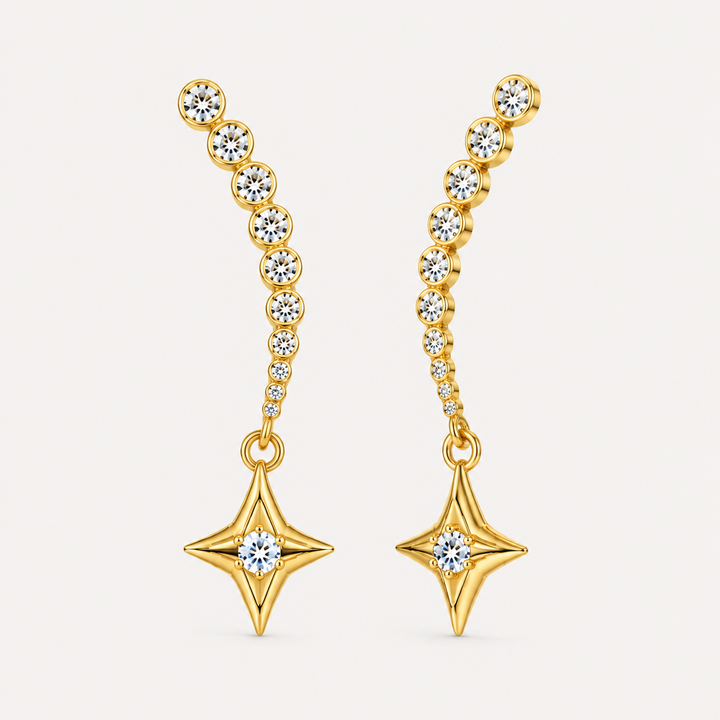 Celestial Crystal Star Ear Climber Earrings