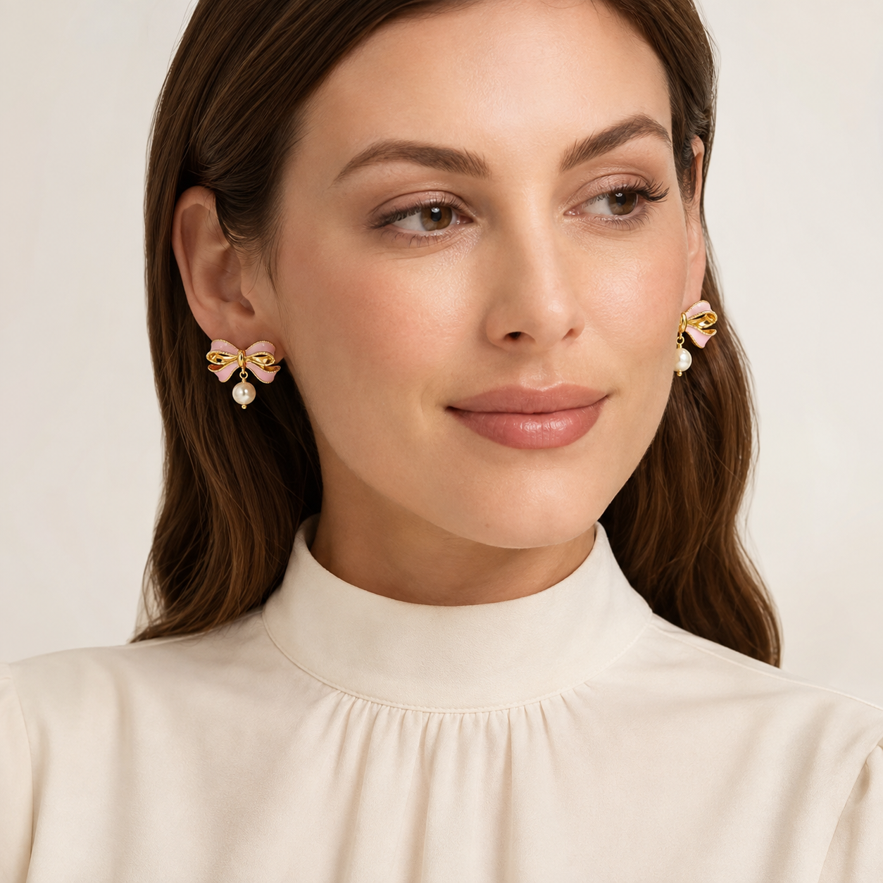 Pink Bow Pearl Drop Stud
