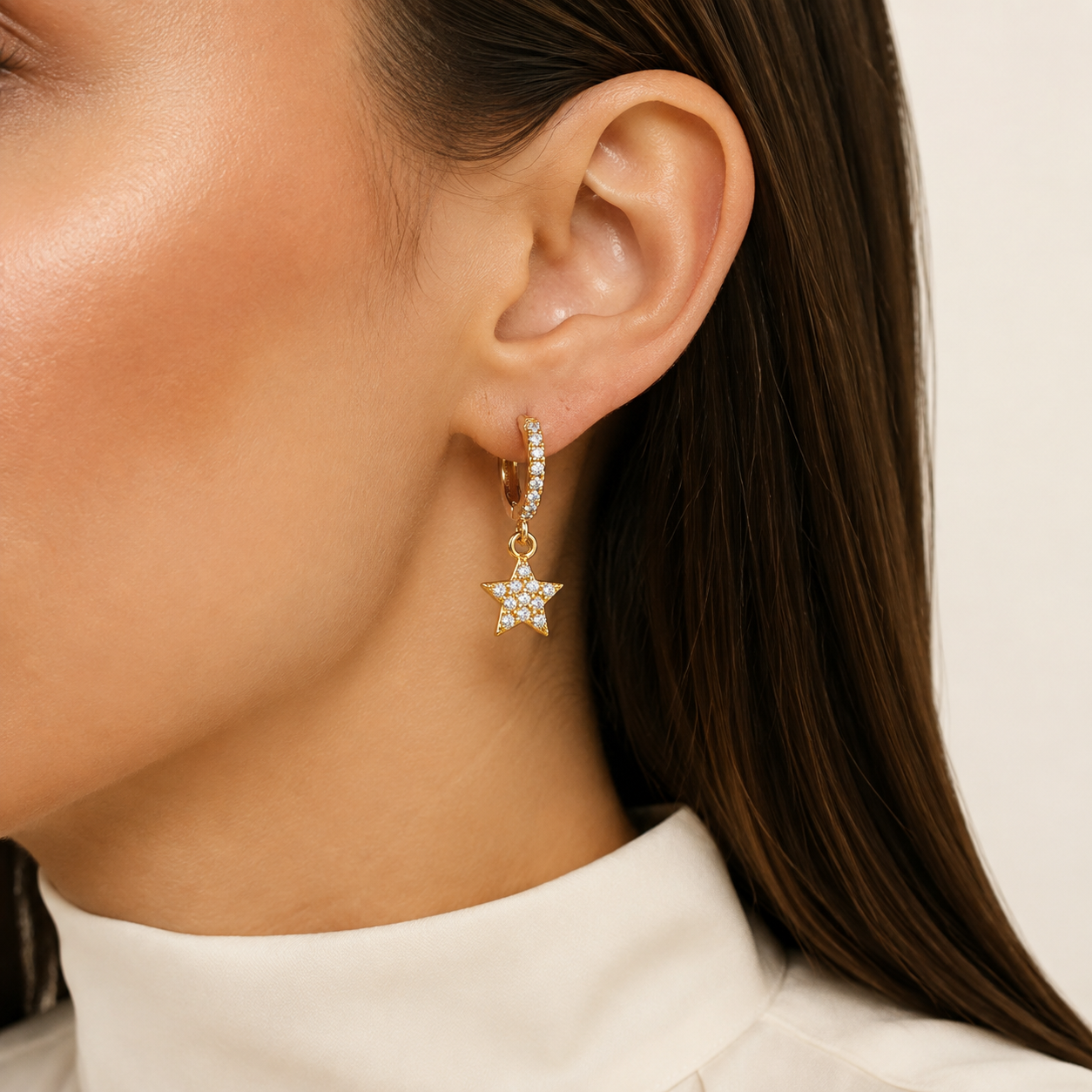 Pavé Star Drop Hoops