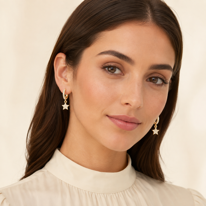Pavé Star Drop Hoops