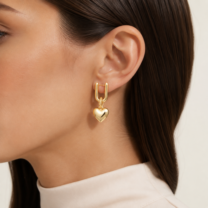 Puffed Heart Link Earrings