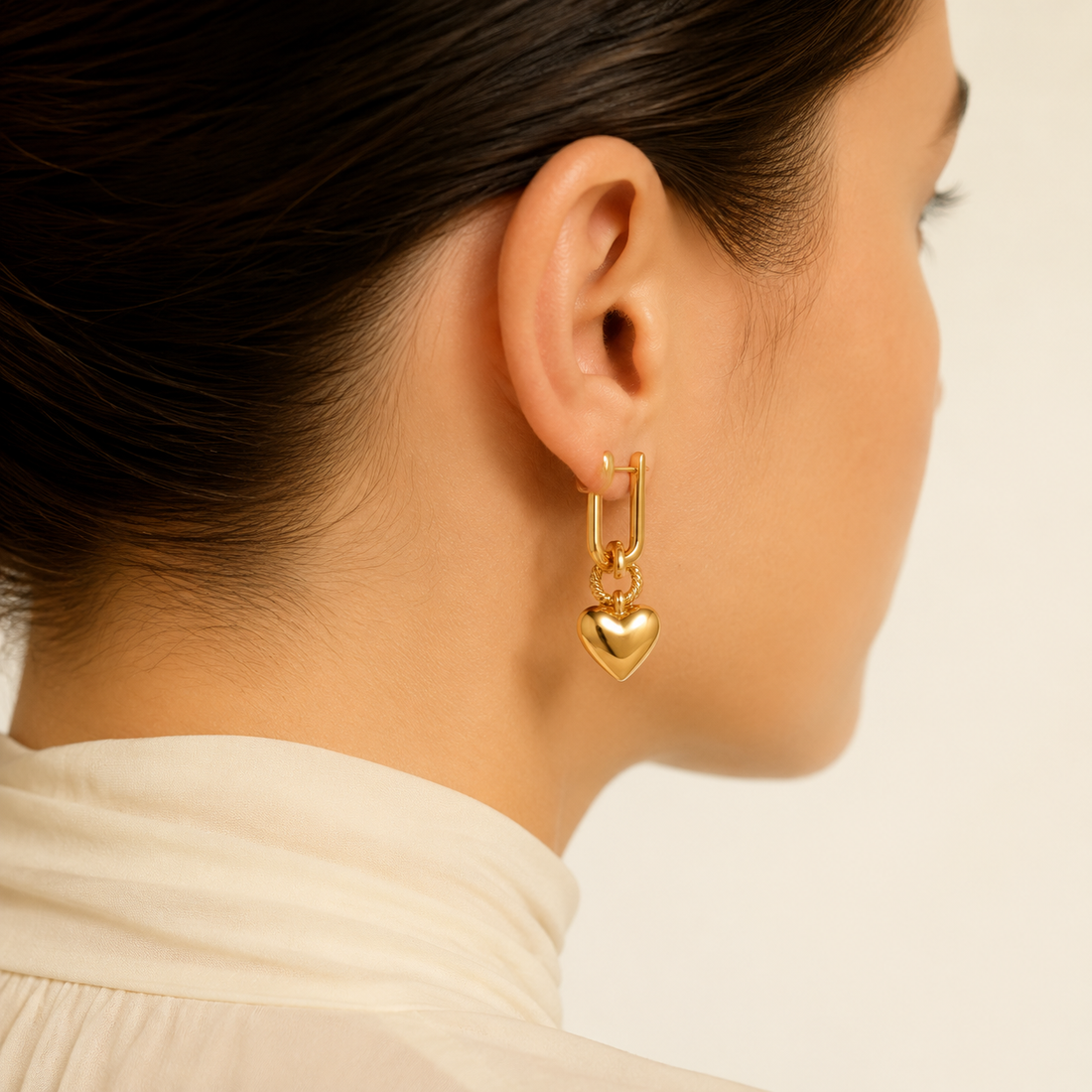 Puffed Heart Link Earrings