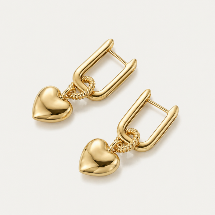Puffed Heart Link Earrings