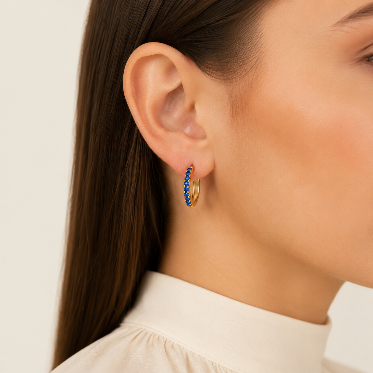 Blue Pavé Hoops