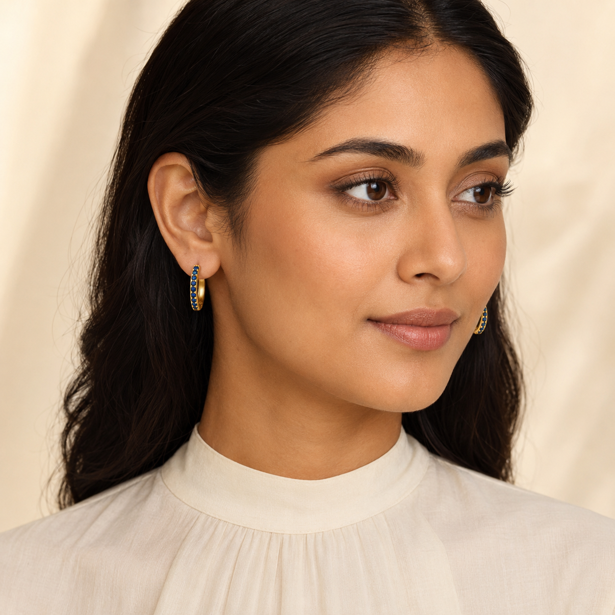 Blue Pavé Hoops
