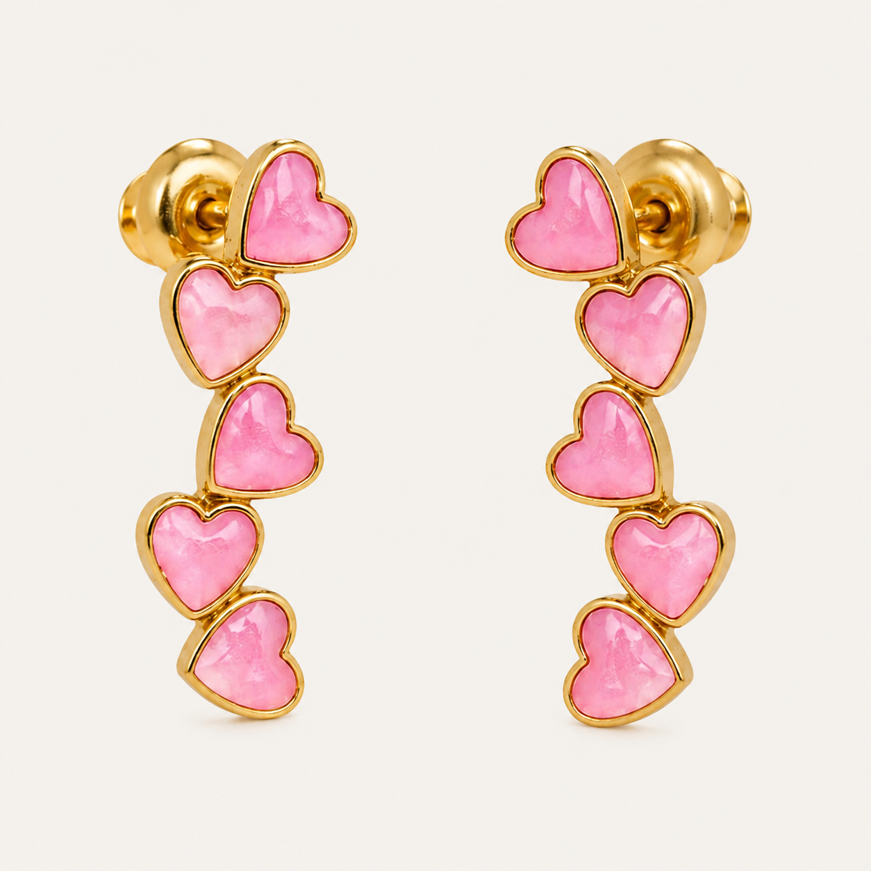 Pink Heart Cascade Earrings