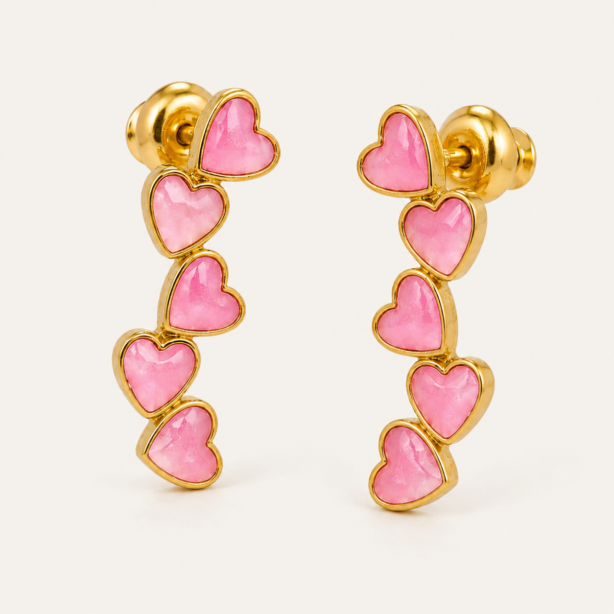 Pink Heart Cascade Earrings