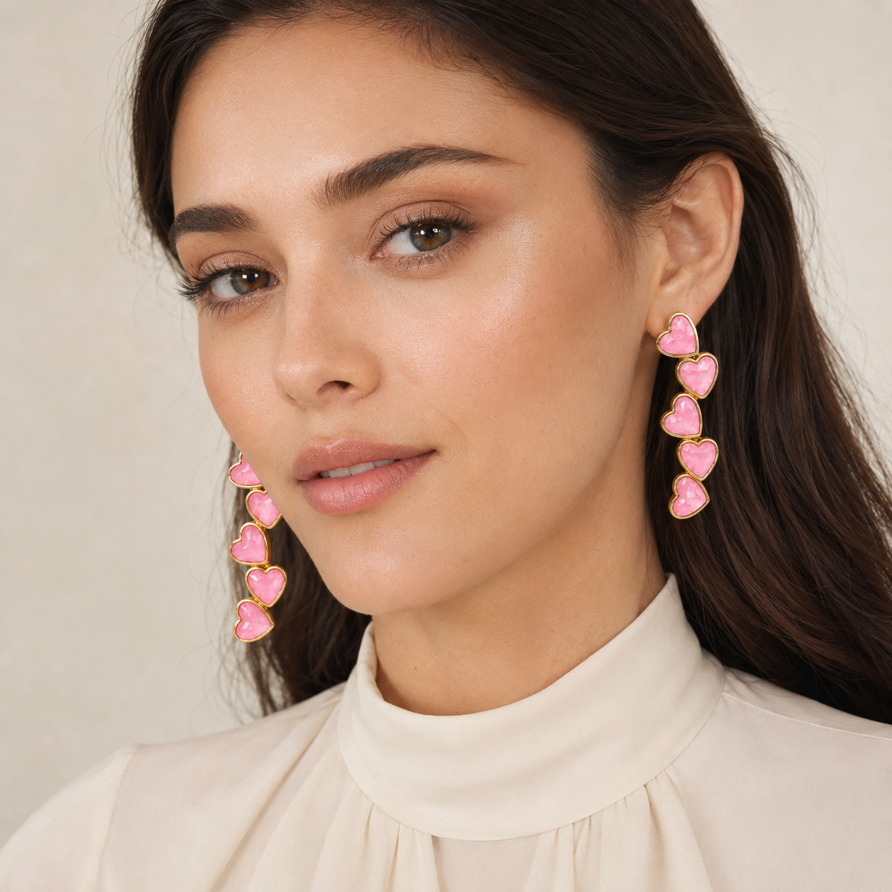 Pink Heart Cascade Earrings