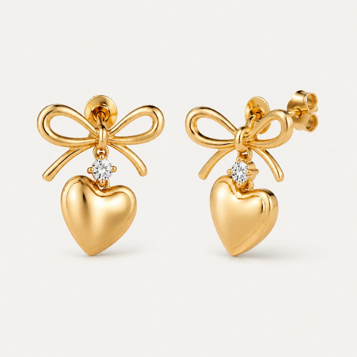 Bow Heart Drop Studs