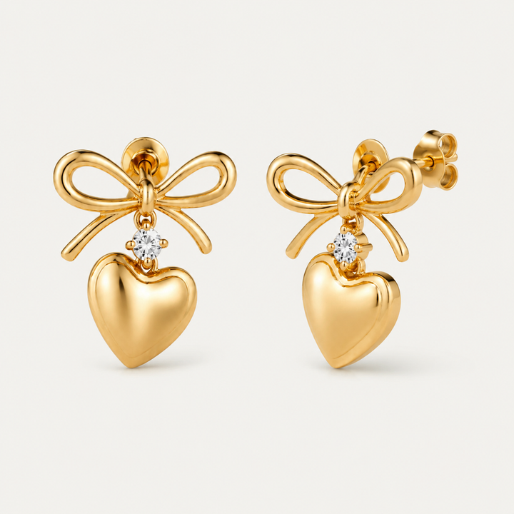 Bow Heart Drop Studs
