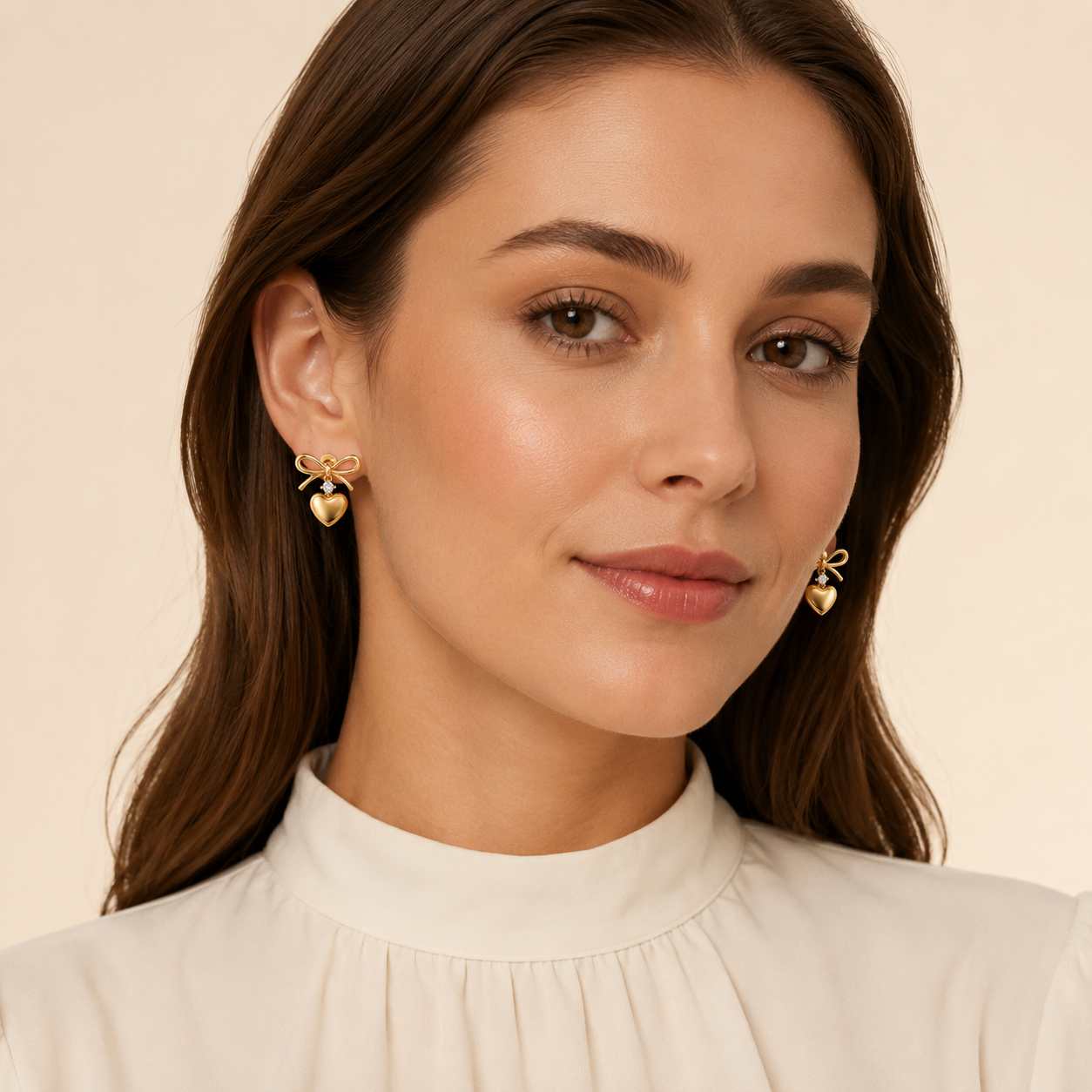Bow Heart Drop Studs