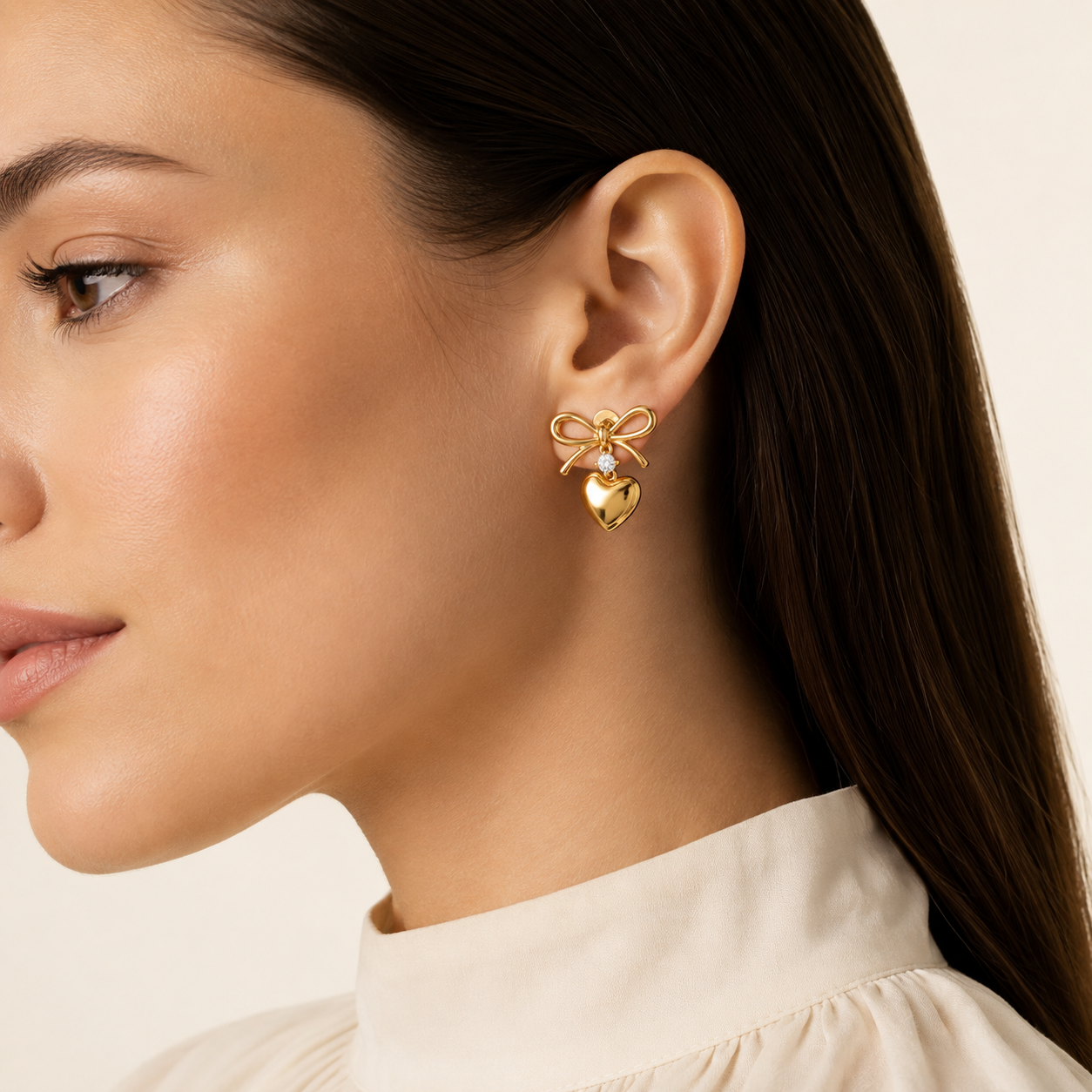Bow Heart Drop Studs